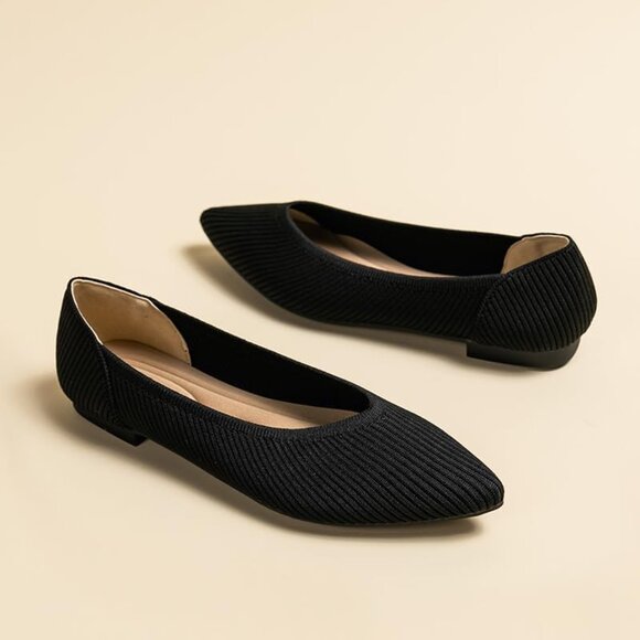 Women's Pointed Toe Knit Ballet Fashionable and Comfortable Dressy Flat Shoes - Picture 3 of 6